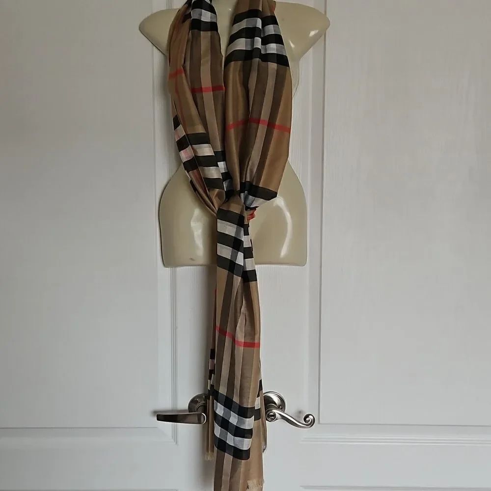 Unbranded Women's Fringe Tartan Scarf Beige & Black